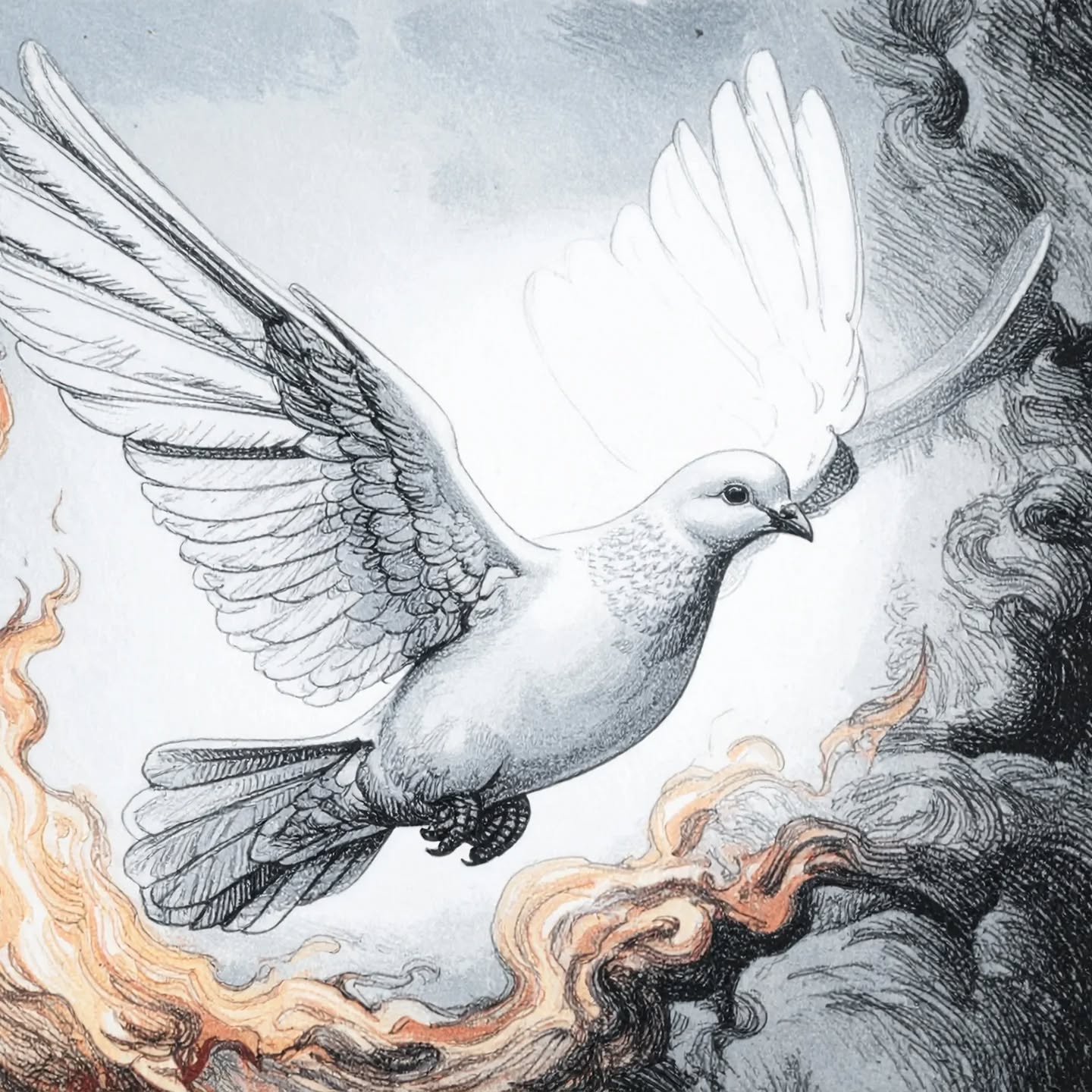 The dove, the rushing wind and the tongues of fire are ways the Holy Spirit has been described or experienced. 

Today is Pentecost when the spirit of God lit the church and we believers got to receive God's Spirit alive and living within us for personal transformation and to build his kingdom.

Be blessed 🕊️