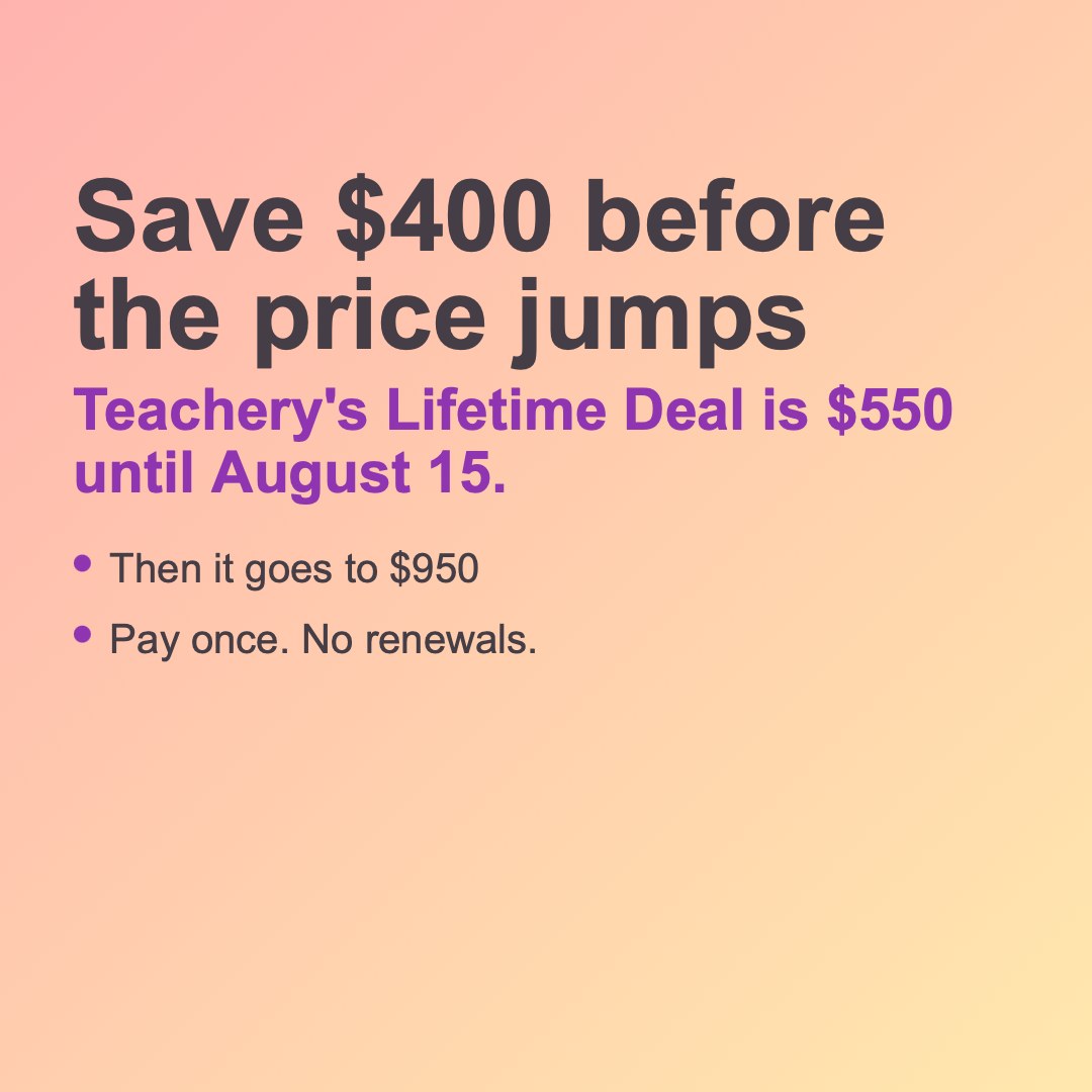 If you're a person with a message to share then  you want to create courses, memberships  or digital products. These  need somewhere to 'live'.

I use Teachery and have done for over 6 years.

Teachery's $550 Lifetime Deal retires on August 15. After that, the Lifetime price increases to $950.

If Teachery has been on your maybe later list, this is the useful deadline: buy once, lock in the lower price, and get Teachery 4.0 included when it launches.

Use my link here: https://www.teachery.co/lifetime-retirement?a=LRrnnb23

.

.
.
#coursecreation #onlinecourses #teachery #createcourses #digitalproducts #memberships